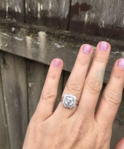 Amazon Collection Platinum-Plated Sterling Silver Infinite Elements Cubic Zirconia Asscher Cut Antique Ring 5 12 71xeuxtwiFL