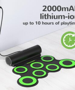 PAXCESS Electronic Drum Set, Roll Up Drum Practice Pad Midi Drum Kit with Headphone Jack Built-in Speaker Drum Pedals Drum Sticks 10 Hours Playtime,Great Holiday Birthday Gift for Kids green 29 71xfRYAtSnL