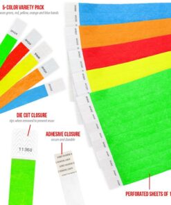 WristCo 5 Color Variety Pack Tyvek Wristbands for Events - 500 Count - Comfortable Tear Resistant Paper Bracelets ID Wrist Bands for Concerts Festivals Admission Party Identification Multi-colored 12 71xhXNW1wUL
