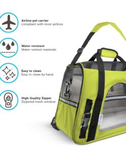 Paws & Pals Airline Approved Pet Carrier - Soft-Sided Carriers for Small Medium Cats and Dogs Air-Plane Travel On-Board Under Seat Carrying Bag with Fleece Bolster Bed for Kitten Cat Puppy Dog Taxi Green 32 71xhYFSSJL