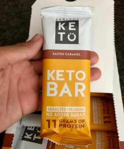 Perfect Keto Bars - The Cleanest Keto Snacks with Collagen and MCT. No Added Sugar, Keto Diet Friendly - 3g Net Carbs, 18g Fat,11g protein - Keto Diet Food Dessert (Salted Caramel, 12 Bars) Salted Caramel 12 Count (Pack of 1) 42 71xhjkriYjL