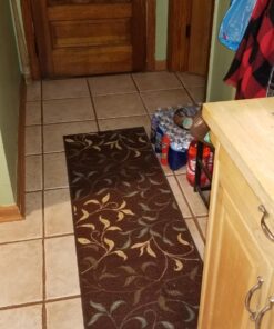 Machine Washable Leaves Design Non-Slip Rubberback 2x5 Traditional Runner Rug for Hallway, Kitchen, Bedroom, Entryway, 20" x 59", Brown Leaves Brown Runner - 20" x 59" 43 71xjIhD4CbL