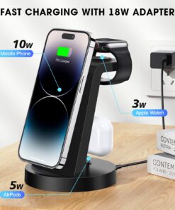 3 in 1 Charging Station for iPhone, Wireless Charger for iPhone 15 14 13 12 11 X Pro Max & Apple Watch - Charging Stand Dock for AirPods 3/2/1/Pro Black 22 71xmY06nZCL