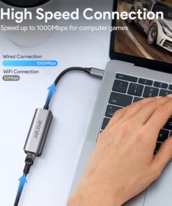 USB C to Ethernet Adapter, ABLEWE Type-C to RJ45 Gigabit Ethernet Adapter, Thunderbolt 3 to RJ45 LAN Network Adapter Compatible for MacBook Pro 2017 and More, MacBook Air, Dell XPS, iPad Pro (Grey) Grey 19 71xmnXzwc1L