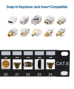 Cable Matters Rackmount or Wall Mount 1U 24 Port Keystone Patch Panel with Cable Management and Support Bar (19-inch Blank Patch Panel for Keystone Jacks/Keystone Panel) 1U (24-Port) 26 71xoApE2LNL