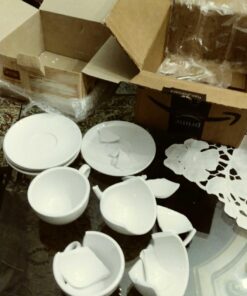 Konitz Coffee Bar Cappuccino Coffee Cups Set with Saucers, White Cappuccino Cups Set of 4 - 6 oz Coffee Cup Set with Saucers, Porcelain Cappuccino Cup 1 Giftboxed Set 48 71xq3Q7KCyL