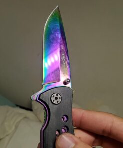 TAC Force Spring Assisted Folding Pocket Knife – Rainbow TiNite Coated Drop Point Blade and Liner, Black Aluminum Handle w/ Rope Cutter, Glass Punch, and Clip, Tactical, EDC, Rescue - TF-509 4.75 inch 45 71xqejeX8 L