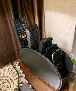 Londo Remote Control Holder with 5 Pockets - Store DVD, Blu-Ray, TV, Roku or Apple TV Remotes - PU Leather with Suede Lining - Slim, Compact Living or Bedroom Storage Black 23 71xttEZRaL