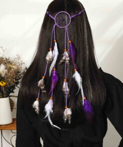 Campsis Indian Peacock Feather Headbands Boho Princess Head Chain Bule Adjust Headdress Handmade Rope Hair Accessories for Women and Girls (B) Purple 1 Count (Pack of 1) 10 71xvNTG7fL