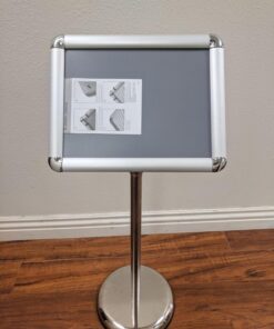 HUAZI Adjustable Floor Sign Holder Stand 8.5x11 inches Pedestal Sign Stand,Heavy Round Base,Both Vertical & Horizontal View Displayed,Snap-Open Frame with Safety Corner,Silver 8.5 x 11 inches,Silver 17 71xvebi6dsL
