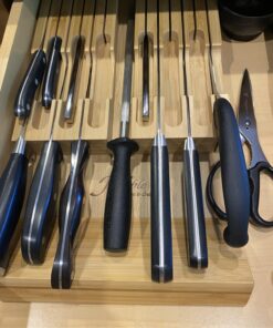 In-Drawer Bamboo Knife Block Holds 12 Knives (Not Included) Without Pointing Up PLUS a Slot for your Knife Sharpener! Noble home & chef Knife Organizer Made from Quality Moso Bamboo 12 Holder 40 71y ekJUu2L