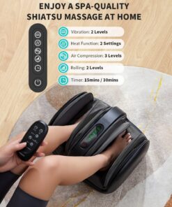 Nekteck Foot Shiatsu Massager, Calf Massage with Heat Therapy, Deep Kneading, Vibration, Compression Leg Massager for Home and Office Use Black (Remote Control) Black - With Remote 21 71y037J0YNL