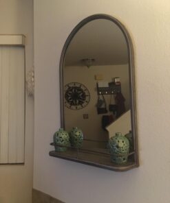 Amazon Brand – Stone & Beam Modern Round Arc Iron Hanging Wall Mirror With Shelf, 30 Inch Height, Dark Bronze 43 71y0QSZRGRL