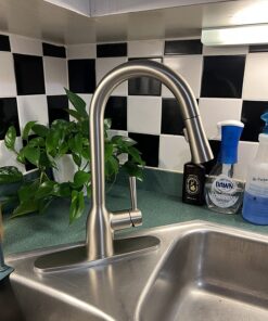 Moen Adler 87233SRS Spot Resist Stainless Zinc Pull Down Kitchen Faucet with Power Clean, Button, and Retractable Wand, ADA Compliant, Classic Style, Fashion-forward, Built to Last Standard 34 71y0Sy360BL