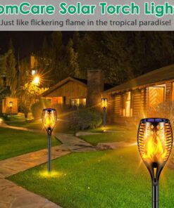 TomCare Solar Lights Upgraded, 43" Waterproof Flickering Flames 96 LED Torches Lights Outdoor Solar Landscape Decoration Lighting Auto On/Off Pathway Lights for Garden Patio Yard Christmas, Black(4) Black-style 1 25 71y0jEZv nL