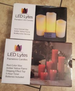 LED Lytes Timer Remote Control Flameless Candle Set, 3 Flickering Candles, 3 in Wide by 4, 5, 6 in Tall, Real Ivory Wax and Amber Flame, Home Decor, Large Battery Powered for Gifts for Mom Round Ivory Wax and Amber Flame 48 71y424xsNpL