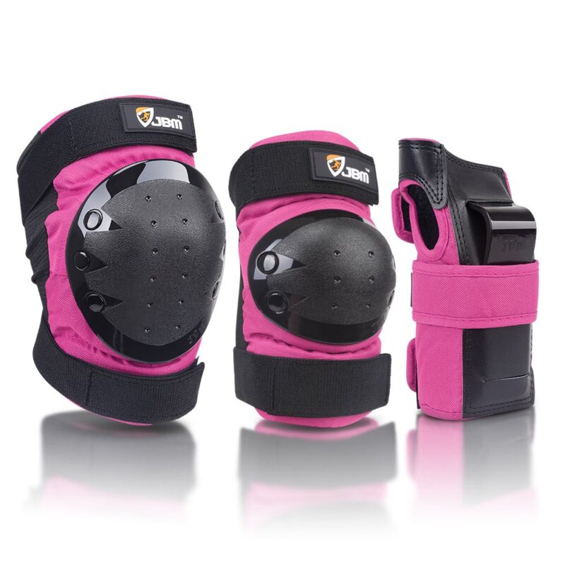 JBM Adult & Kids Knee Pads Elbow Pads Wrist Guards 3 in 1 Protective Gear Set for Skateboarding, Skating, Inline Skating, Roller Skating, Scooter, Biking and Multi-Sports Large (12+ years) Pink