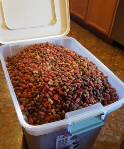 IRIS USA 55 Lbs / 67 Qt WeatherPro Airtight Pet Food Storage Container with Attachable Casters, For Dog Cat Bird and Other Pet Food Storage Bin, Keep Pests Out, Translucent Body, Almond/Clear Clear/Almond 49 71y5ZhcXdXL 1