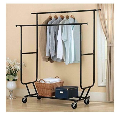 Rackaphile Collapsible Adjustable Double Rail Rolling Clothing Garment Drying Rack, Chrome Finish