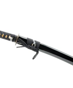 Handmade Sword - Fully Practical Samurai Tanto Sword, Tomoe Crest Tsuba, 1080 Carbon Steel, Hand Forged Heat Tempered, Full Tang, Sharp, Back Scabbard, Certificate Black 11 71y6CwMkyTL