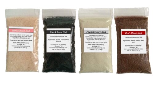 Gourmet Sea Salt Sampler - Multi Pack of Four - Pink Himalayan And French Grey Fine Ground Salts, Hawaiian Red Alaea and Black Lava Coarse Grain Salts - 6 oz. Each - 24 oz Total Multipack