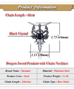 Xusamss Punk Titanium Steel Wing Dragon Crystal Pendant Sword Necklace,24inches Link Chain 316L Steel Dragon Sword 8 71yAz7bzkRL