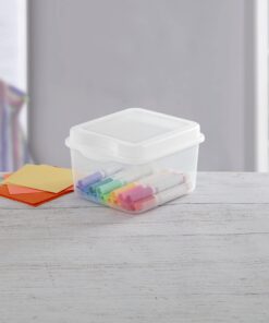 Sterilite FlipTop, Stackable Small Storage Bin with Hinging Lid, Plastic Container to Organize Desk at Home, Classroom, Office, Clear, 12-Pack 12 Pack 28 71yFEKW4QQL