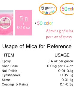 Mica Powder Pure 50 Color - Epoxy Resin Dye - Epoxy Resin Pigment, Cosmetic Grade Soap Colorant for Soap Making Supplies, Natural Slime Coloring Candle Dye for Paint,Nail Art,Bath Bomb (0.18oz Each) 50 Bags 41 71yFPznGPYL