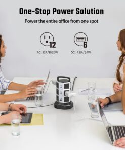 Alternative view of Power Strip Tower Surge Protector, JACKYLED 1625W 13A Outlet Surge Electric Tower, 12 Outlets 6 USB Ports Charging Station with 16AWG 6.5ft Heavy Duty Extension Cord for Home Office Dorm Medium White Black