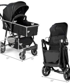 BABY JOY Baby Stroller, 2 in 1 Convertible Carriage Bassinet to Stroller, Pushchair with Foot Cover, Cup Holder, Large Storage Space, Wheels Suspension, 5-Point Harness (Black) Black 20 71yJorU2nL