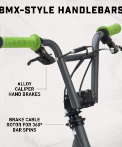 Mongoose Expo Youth Kick Scooter, Suggested for Riders with Ages 6 to 9 Years Old, Max. Weight of 175 lbs., Front and Rear Caliper Brakes, Rear Axle Pegs, 12-Inch Inflatable Wheels Green/Grey 26 71yKfjkYSL