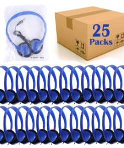 Hongzan Wholesale Bulk Headphones 25 Pack for School Classroom Lightweight On-Ear Wired Headsets with 3.5mm Plug Class Set for Kids Students Children and Adult(Blue) Blue 13 71yNx1BofXL