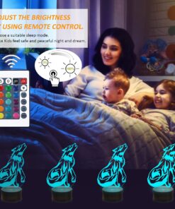 FULLOSUN Wolf Gifts, 3D Night Light for Kids Optical Illusion Lamp Co-Sleeping,Remote Controller with 16 Color Changing Birthday Gifts & for Kids, Boys & Men 17 71yOrjqTbjL