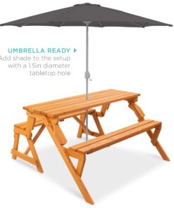 Best Choice Products 2-in-1 Transforming Interchangeable Outdoor Wooden Picnic Table Garden Bench for Backyard, Porch, Patio, Deck w/Umbrella Hole - Natural 32 71yQN3UP2L