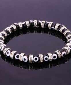 Alternative view of JEWELRIESHOP Turkish Evil Eye Bracelet Murano Glass Turkish Eye Bead Bracelet For Women (Red, Black, Blue Evil Eye Bracelet) 6mm Black Eye Beads