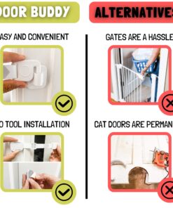 Door Buddy Baby Proof Door Latch for Cats - Grey. Adjustable Cat Door Strap Keeps Baby Out of Cat Food & Litter Box. Simple Child Door Locks for Kids Safety. Baby Gate Cat Door Interior Alternative 22 71yUr2WPQ9L 1