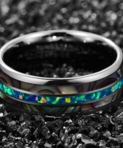 NUNCAD Mens Tungsten Ring Wedding Band 8mm Real Blue/Green Opal and Abalone Shell Tungsten Engagement Ring Comfort Fit Size 7-12 Marine Opal 7.5 10 71yace5LzaL
