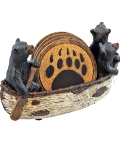 LL Home 3 Black Bears Canoeing Coaster Set - 4 Coasters Rustic Cabin Canoe Cub Decor (Multicolor) (Multicolor) 15 71yahXoa48L
