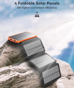 Hiluckey Solar Charger 25000mAh, Outdoor USB C Portable Power Bank with 4 Solar Panels, 3A Fast Charge External Battery Pack with 3 USB Outputs Compatible with Smartphones, Tablets, etc. Orange 35 71yahb WmPL