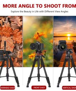 ZOMEI 65” Camera Tripod Compact Light Weight Travel Aluminum Camera/Phone Tripod for Canon Nikon with 2PC Quick Plates and Universal Phone Mount 11 lbs Load (Black) 43 71ybJU6KtgL
