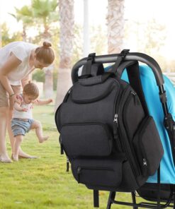 Mancro Diaper Bag Backpack, Multifunctional Dad Diaper Bag with 2 Side Insulated Pockets, Travel Water Resistant Baby Diaper Backpack for Men Women with Stroller Straps, Black 37 71ycZGgXMVL