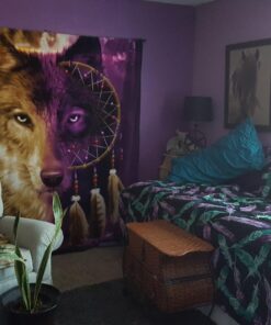 Dawhud Direct Dreamcatcher Wolf Fleece Blanket for Bed, 75" x 90" Dreamcatcher Fleece Throw Blanket for Women, Men and Kids Super Soft Plush Wolf Blanket Throw Fleece Blanket - King Size Blanket I Wolf Dreamcatcher 75" x 90" 31 71yd4jtNDqL