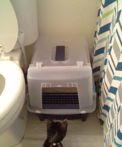 IRIS USA Large Split-Hood Cat Litter Box with Scoop and Grate, Blue Split Hooded - Navy 47 71yfoDP8nCL