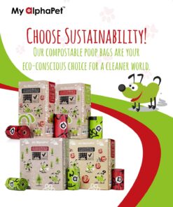 My AlphaPet Compostable Dog Poop Bags, Cornstarch Eco-Friendly, Highest EN1342 Certified, 120 Count, Large Size Bag 9x13 Inches, 8 Unscented Refill Rolls, Leak-proof, Plantbased, GM-Free Corn Unscented Green 21 71yibPOAH2L