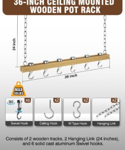 Alternative view of Cooks Standard NC-00269 Standard, Single Bar, 36-Inch Ceiling Mounted Wooden Pot Rack, Brown