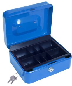 Lockbox Safe with Coin Compartment Tray- Secure and Organize Small Valuables in Key Locked Durable Powder Coated Metal Cash Box Safe- Blue by Stalwart 6 71ykyf0pjdL