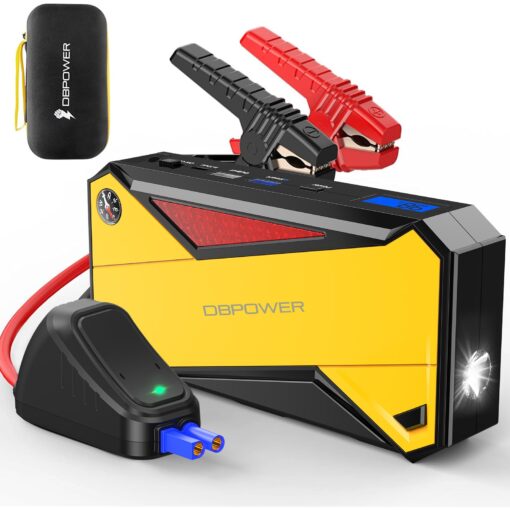 DBPOWER 800A 18000mAh Portable Car Jump Starter (up to 7.2L Gas, 5.5L Diesel Engine) Battery Booster with Smart Charging Port (Storage Temperature 95°F) YELLOW