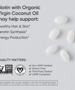 Sports Research Vegan Biotin 10,000mcg with Coconut Oil - Max Strength Biotin Vitamin B7 for Skin and Keratin Support - Non-GMO & Gluten Free, 120 Softgels (4 Month Supply) 120 Count (Pack of 1) 30 71ypVqxGZfL 4