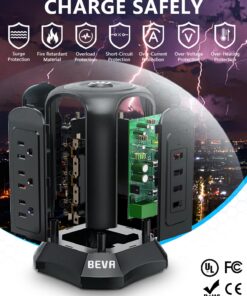 Power Strip Tower Surge Protector, BEVA Surge Protector Tower with 9 AC Outlet and 4 USB Ports, 18AWG 6.5 Feet Extension Cord, 3-Prong Flat Plug, Multiple Outlets for Office Apartment Dorm Essentials 6.5ft-Black 27 71yqhNTZBxL