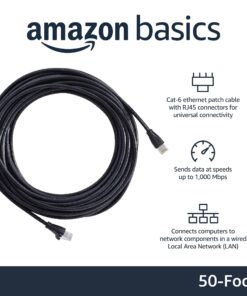 Amazon Basics RJ45 Cat-6 Ethernet Patch Cable, 1Gpbs Transfer Speed, Gold-Plated Connectors, 50 Foot For PC, TV, tablet, router, printer 1-Pack 18 71yrRAzvSL